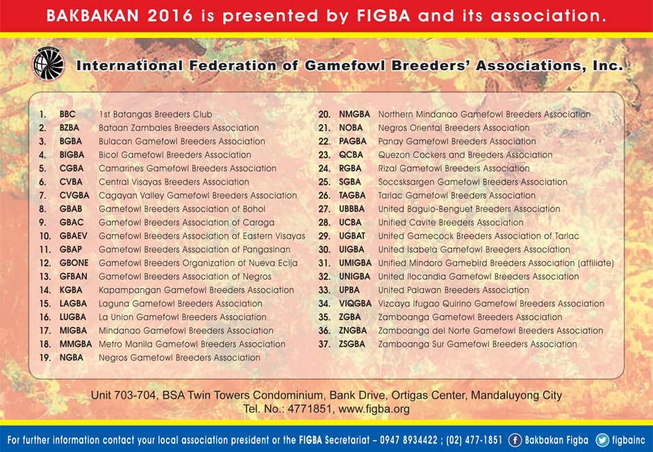 BAKBAKAN National 12-Stag Derby 2016 | FIGBA - International Federation of Gamefowl Breeders