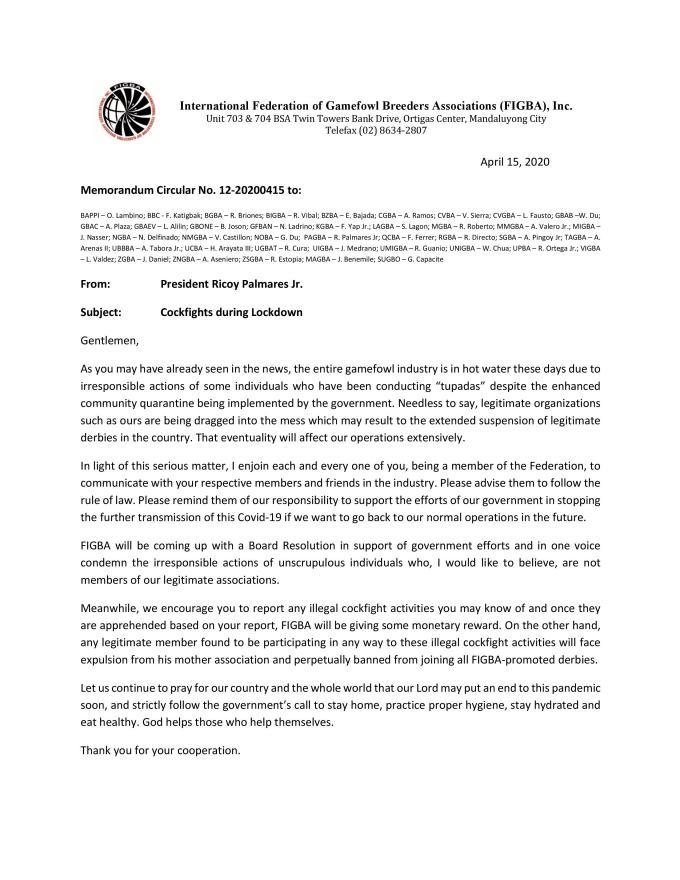 Urgent Message from FIGBA President